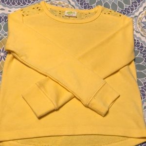 Yellow Eyelet Detail High Low Sweatshirt